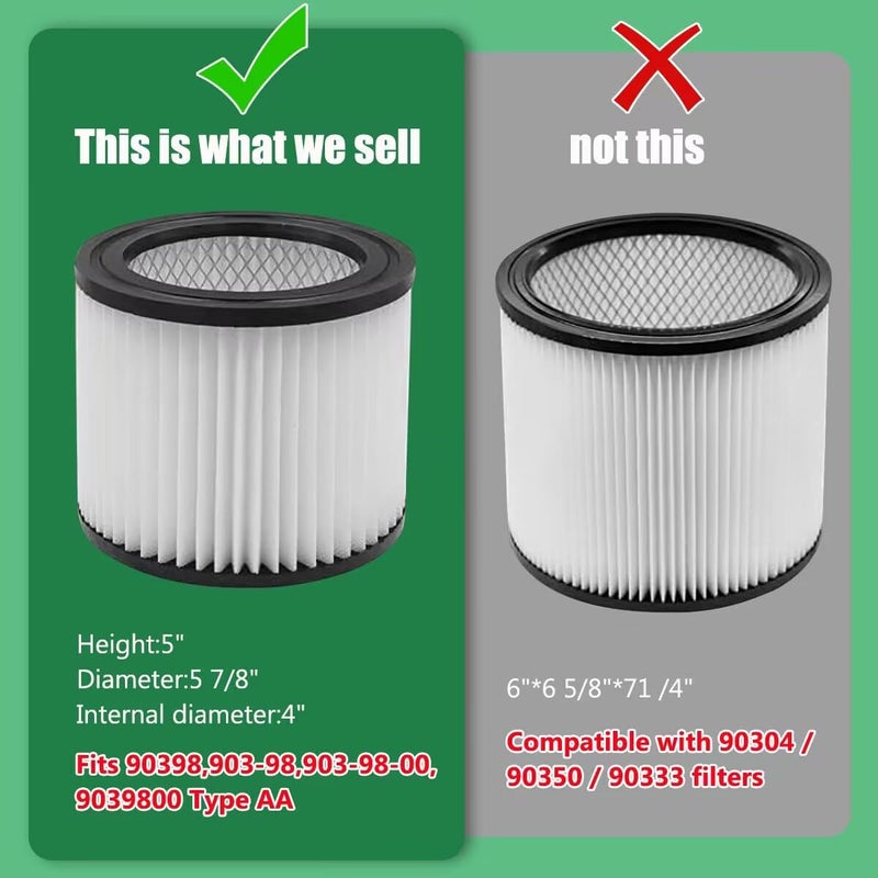 GIB cleaningtool 90398 Shop Vac Filters Replacement for Shop Vac 90398/118692, 9039800, 903-98-00, 9039833 Hangup Wet Dry Vacuum Small Cartridge Filter Type AA, Fits Most for 4 Gallon and Less, 2 Pack - Image 2